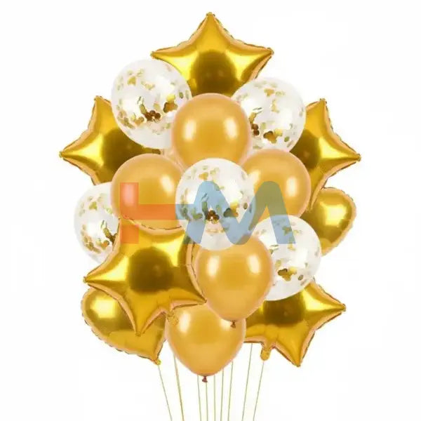 14 PC Foil Set (Star, Heart Shaped & Confetti Filled Balloons)