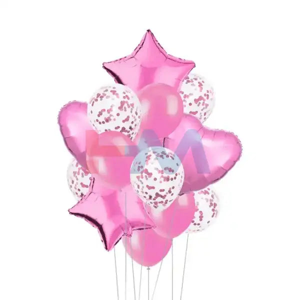 14 PC Foil Set (Star, Heart Shaped & Confetti Filled Balloons)