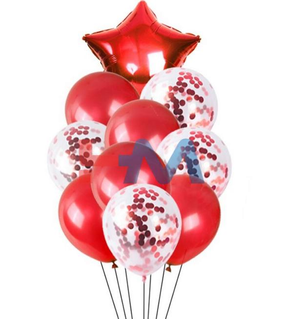 9 PC Foil Set (Star, Heart Shaped & Confetti Filled Balloons)