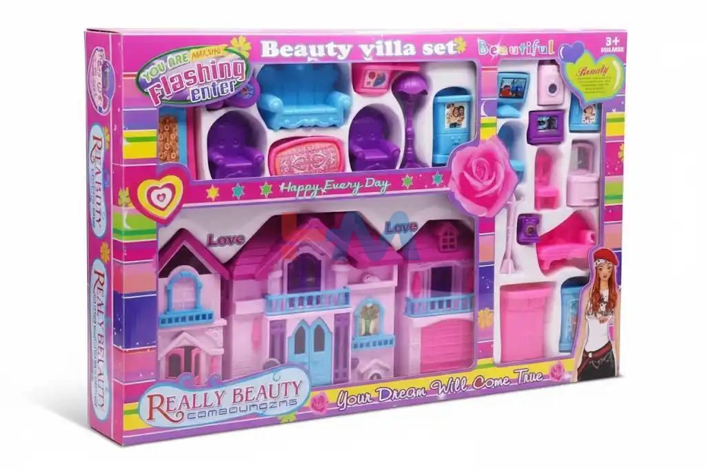 Portable Dollhouse and Furniture Play Set
