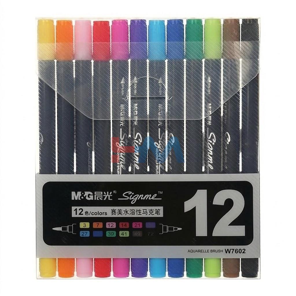 M&G Signme Aquarelle Brush Tip Duble Side Color Marker 12 Pcs