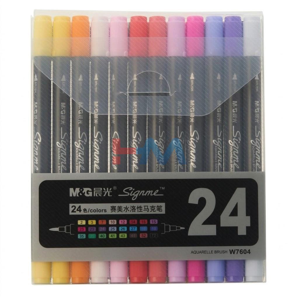 M&G Signme Aquarelle Brush Tip Duble Side Color Marker 24 Pcs