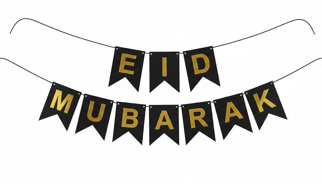 Black Eid Mubarak Gold Foil Banner
