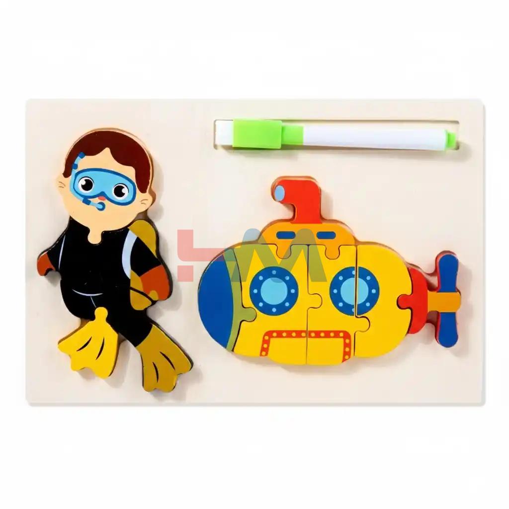Premium Wooden Dual-Function Activity Board – Puzzle & Drawing