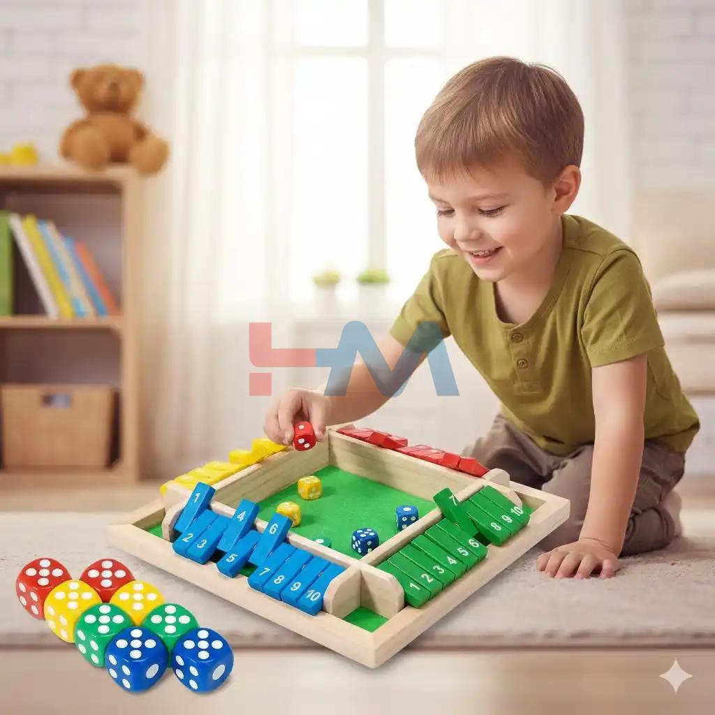 Premium Wooden 4-Sided Shut The Box Dice Game for Adults and Kids