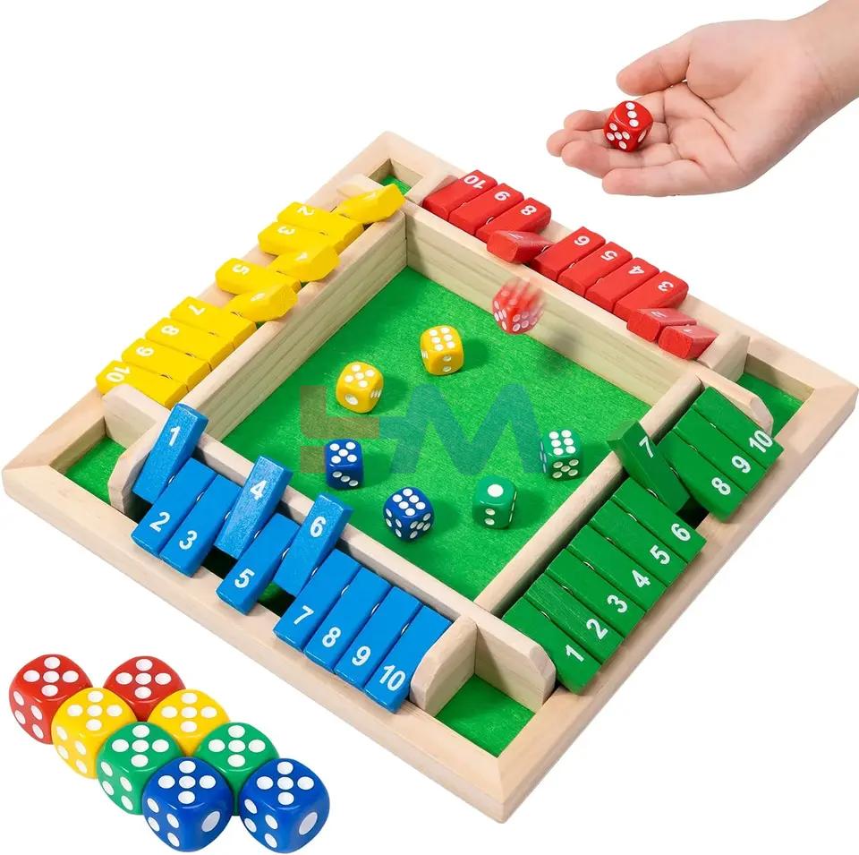 Premium Wooden 4-Sided Shut The Box Dice Game for Adults and Kids
