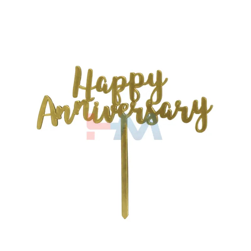 Cake Topper Happy Anniversary Golden Acrylic