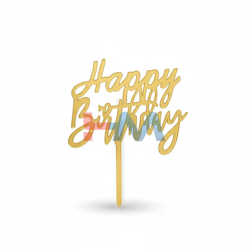 Cake Topper Happy Birthday Golden Acrylic