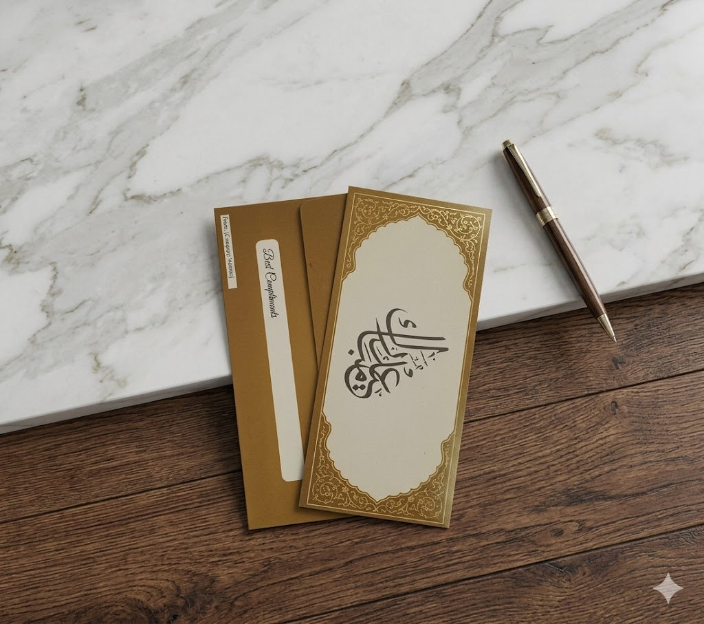 Gold & White Eid Mubarak Printed Envelop 10 Pc