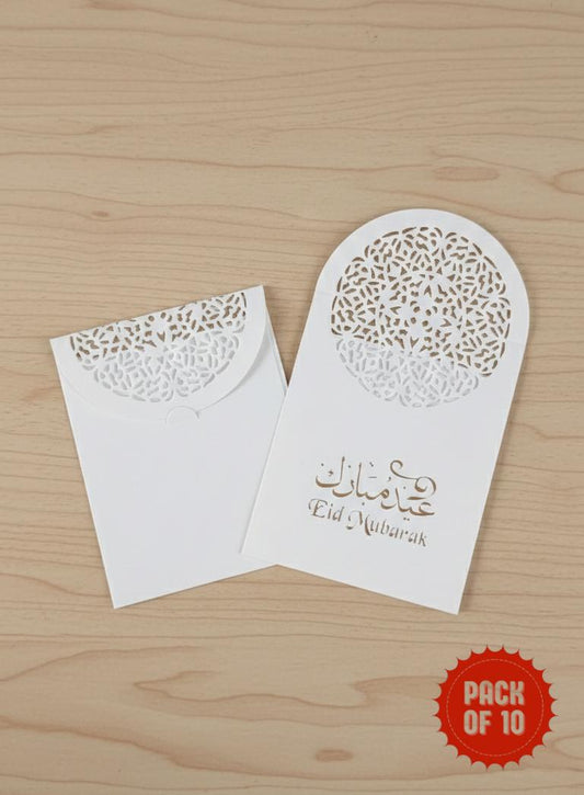 White Eid Mubarak Card Envelope 10 PC