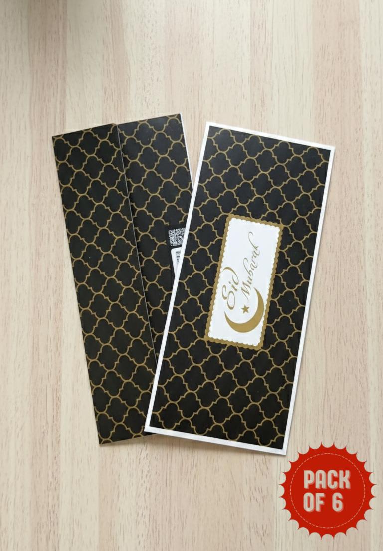 Premium Black Eid Mubarak Money Envelope 6 PC