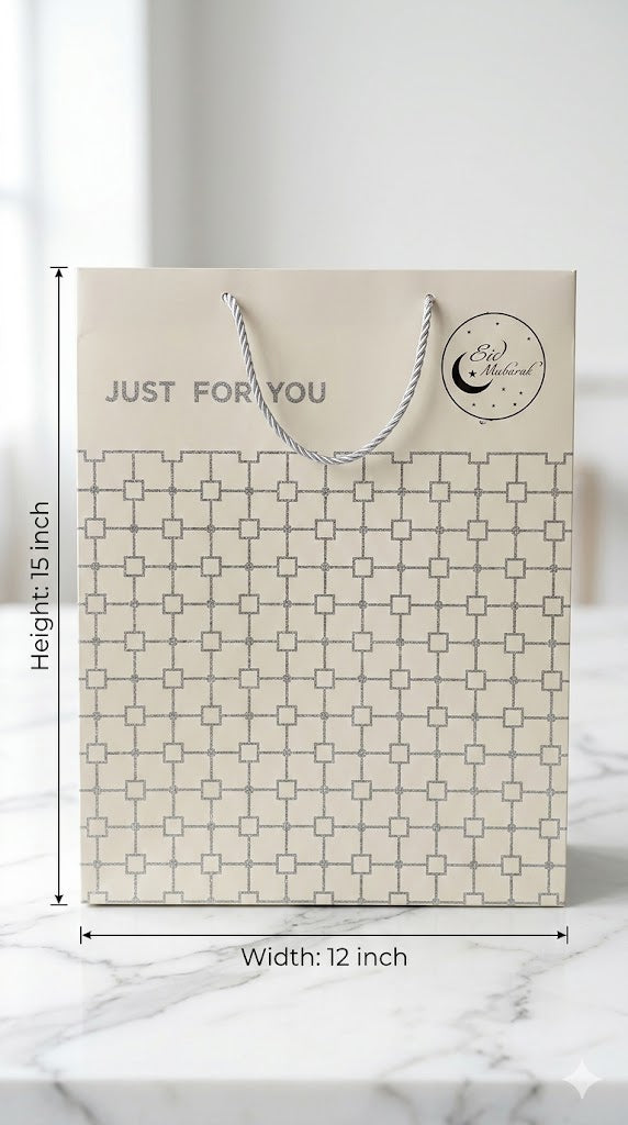 Premium Eid Mubarak Gift Bags 1 PC White & Silver