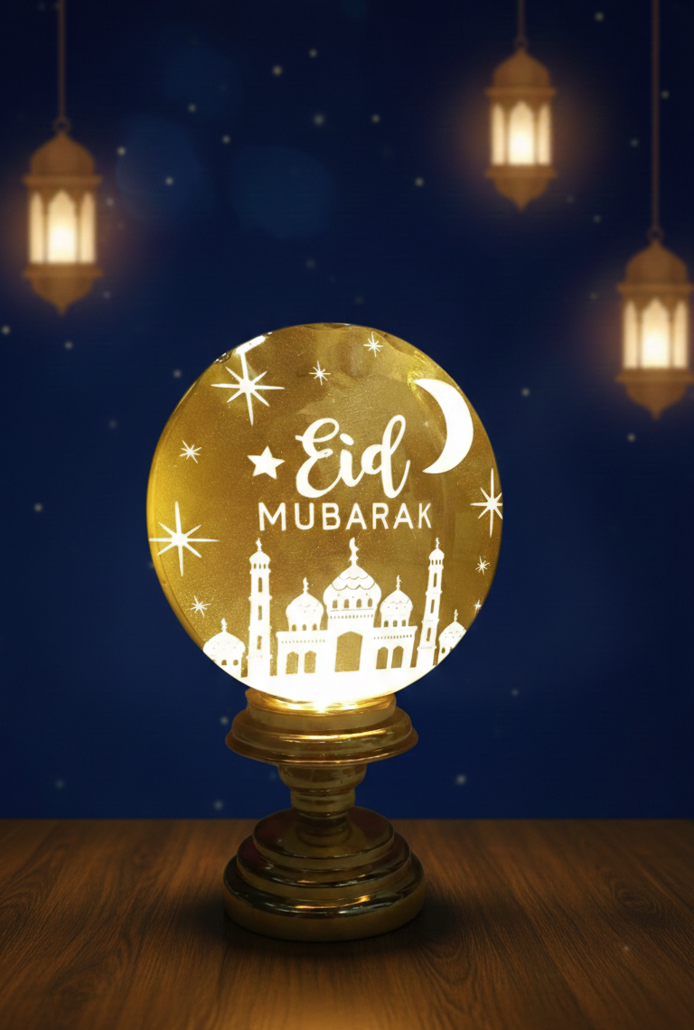 Crystal Golden Eid Mubarak Moon Lamp For Decoration