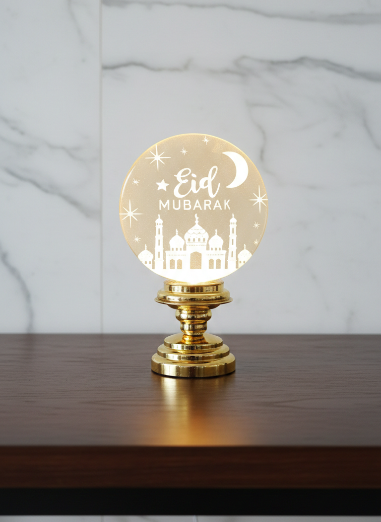Crystal Golden Eid Mubarak Moon Lamp For Decoration