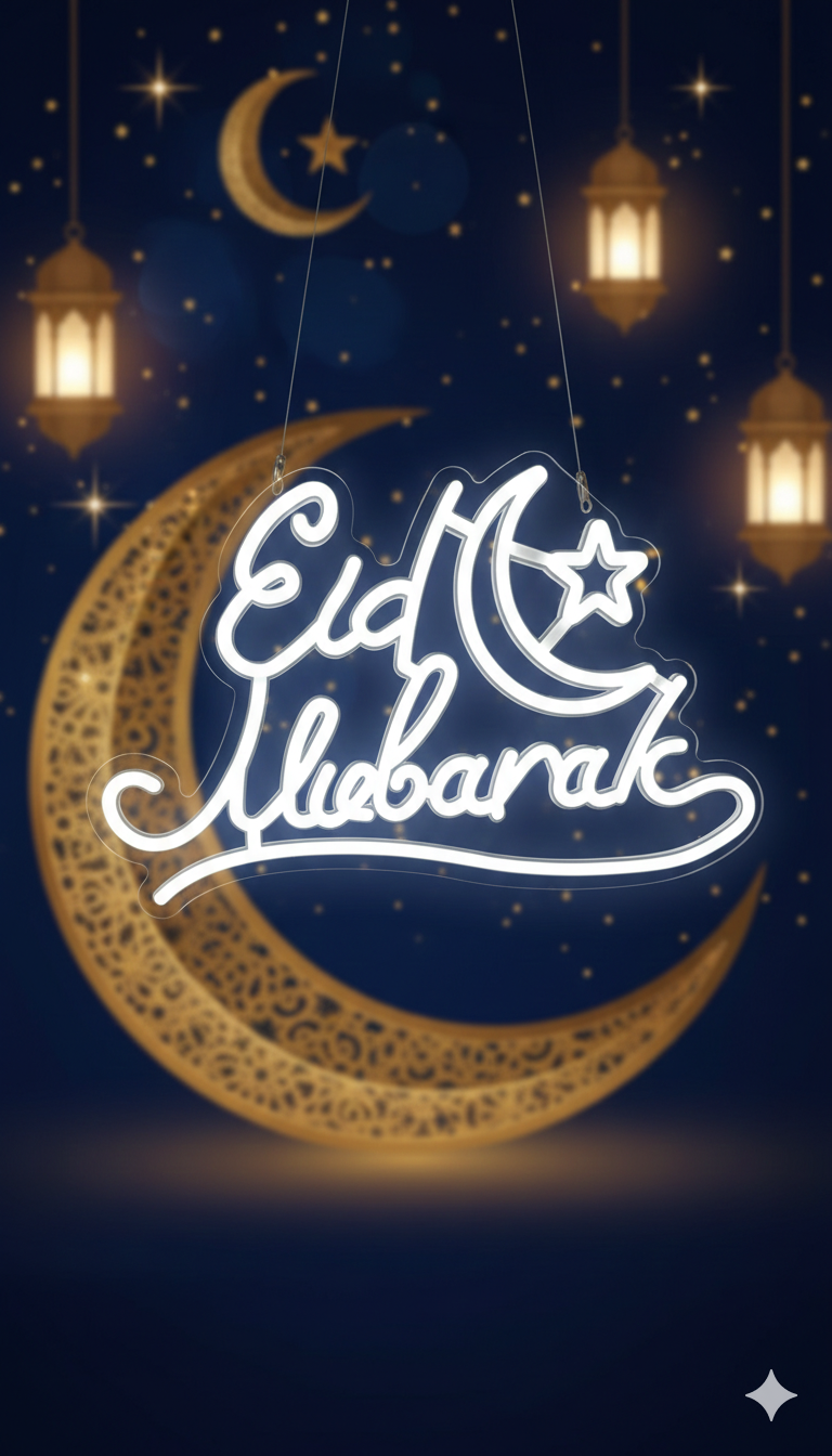 Eid Mubarak Moon Star Neon LED Light For Home Decor