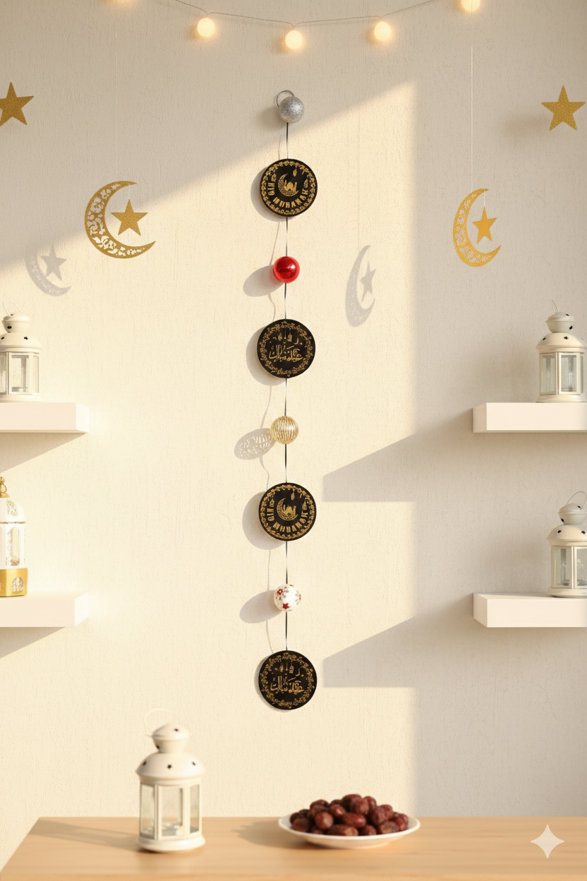 8 Pc Eid Mubarak Hanging Card Printed And Multi Balls