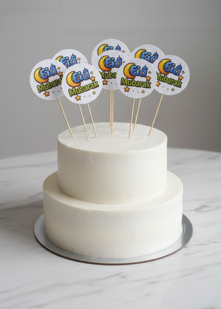 Eid Mubarak Printed Cake Toppers Pack Of 8