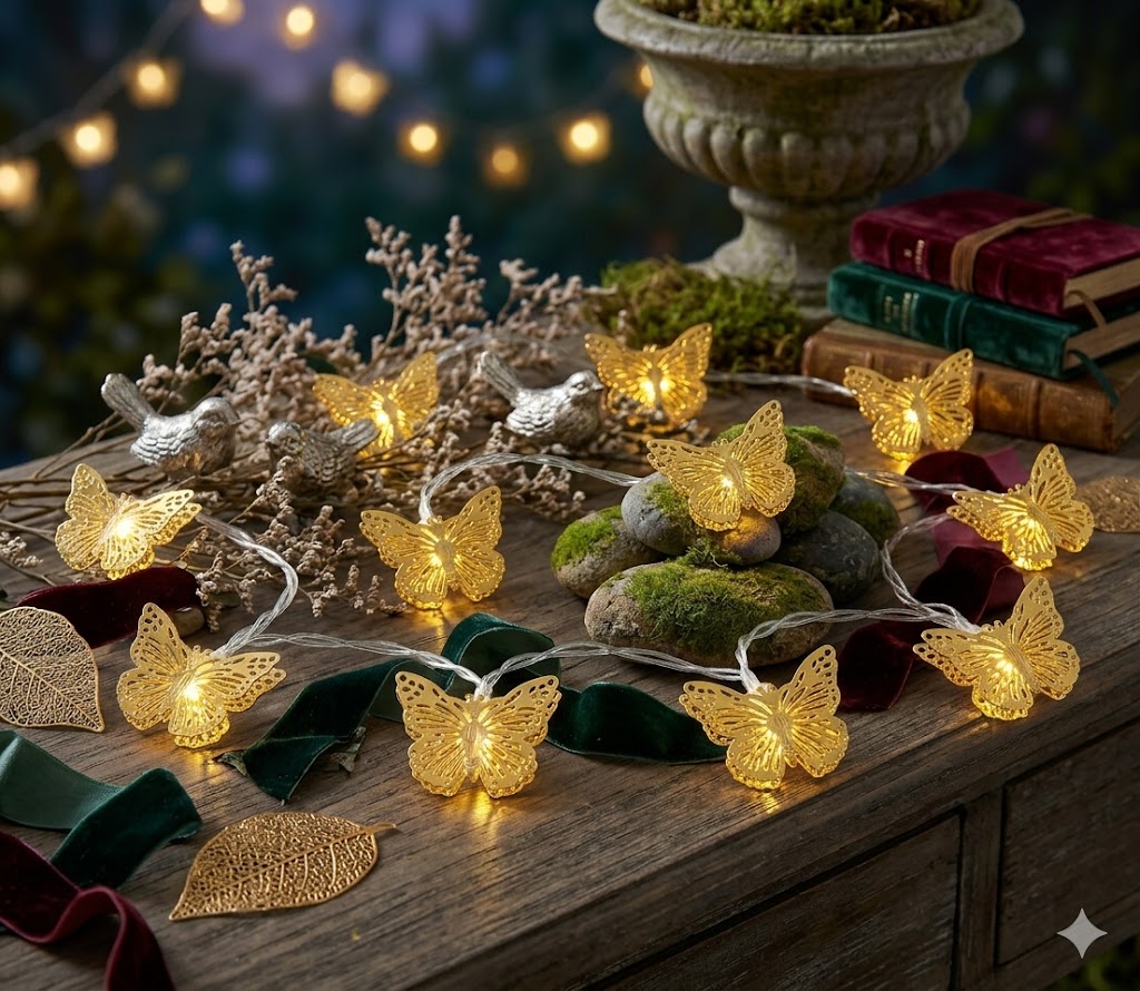 10 Pc Golden Butterfly Fairy Light Battery Operated