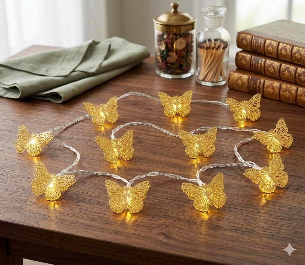 10 Pc Golden Butterfly Fairy Light Battery Operated