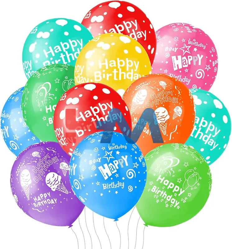 Multi Color Happy Birthday Printed Balloons 10" Inch