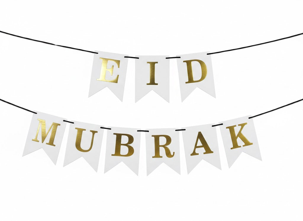 White Eid Mubarak Banner For Decoration and Celeberation