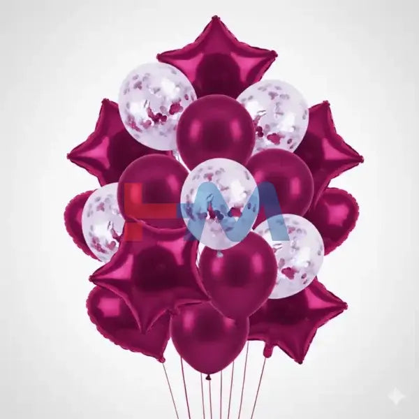14 PC Foil Set (Star, Heart Shaped & Confetti Filled Balloons)
