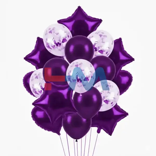14 PC Foil Set (Star, Heart Shaped & Confetti Filled Balloons)