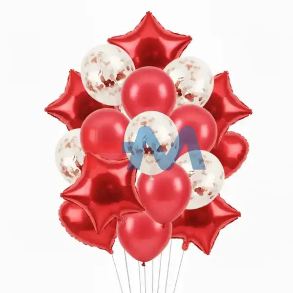 14 PC Foil Set (Star, Heart Shaped & Confetti Filled Balloons)