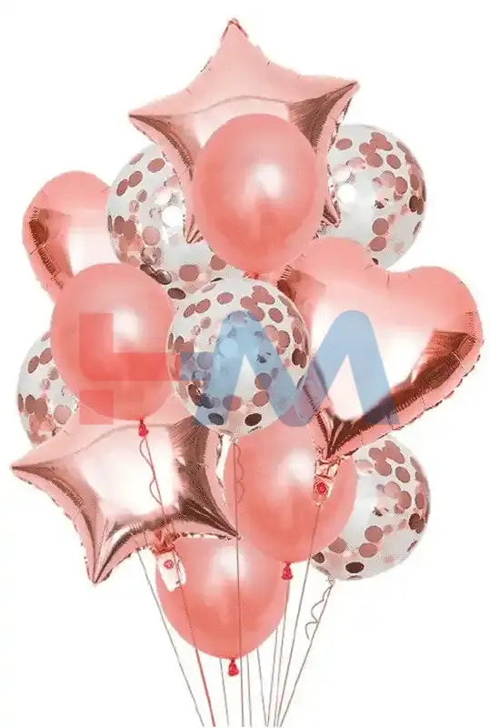 14 PC Foil Set (Star, Heart Shaped & Confetti Filled Balloons)