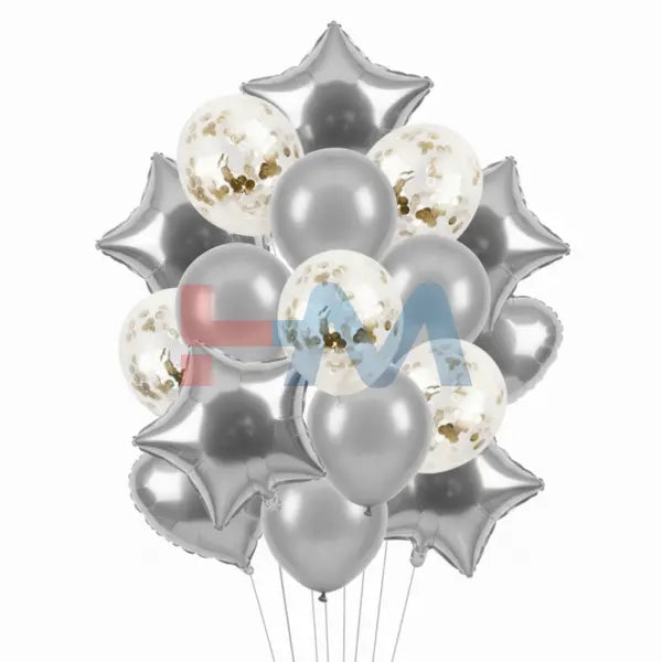 14 PC Foil Set (Star, Heart Shaped & Confetti Filled Balloons)