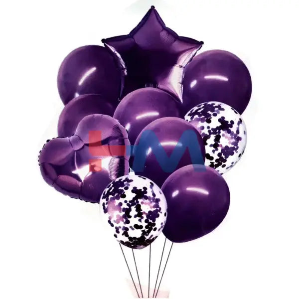 9 PC Foil Set (Star, Heart Shaped & Confetti Filled Balloons)