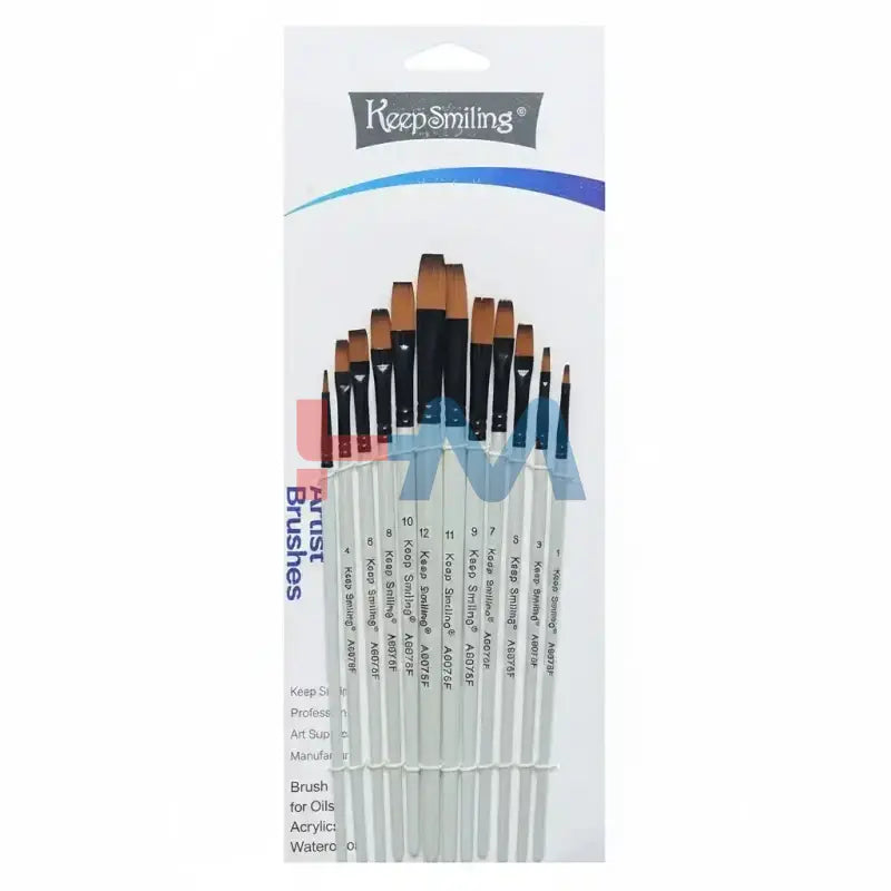 Keep Smiling Artist Brushes Set -12Pc (Flat)
