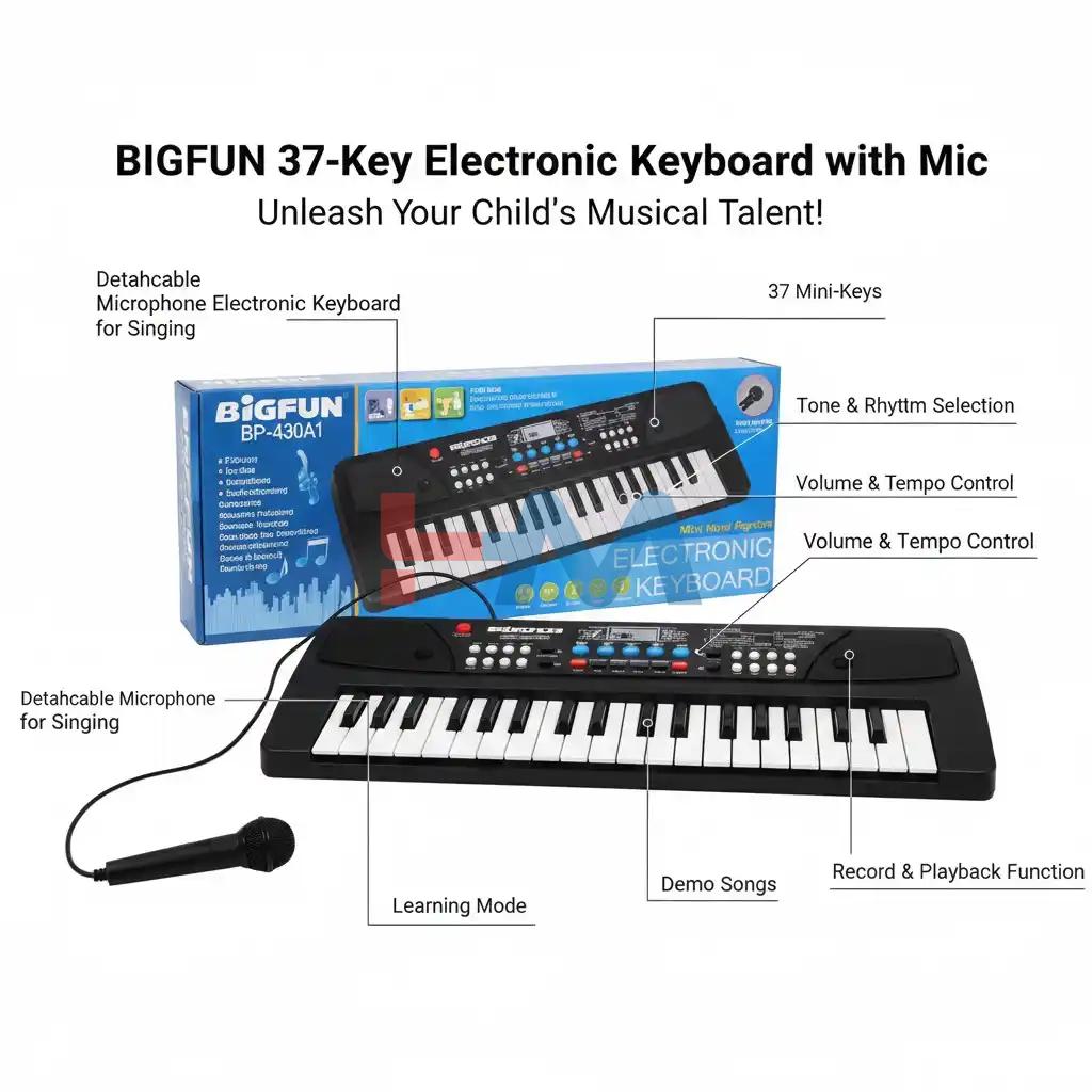 BigFun Portable 37-Key Kid's Digital Piano | BF-430A1