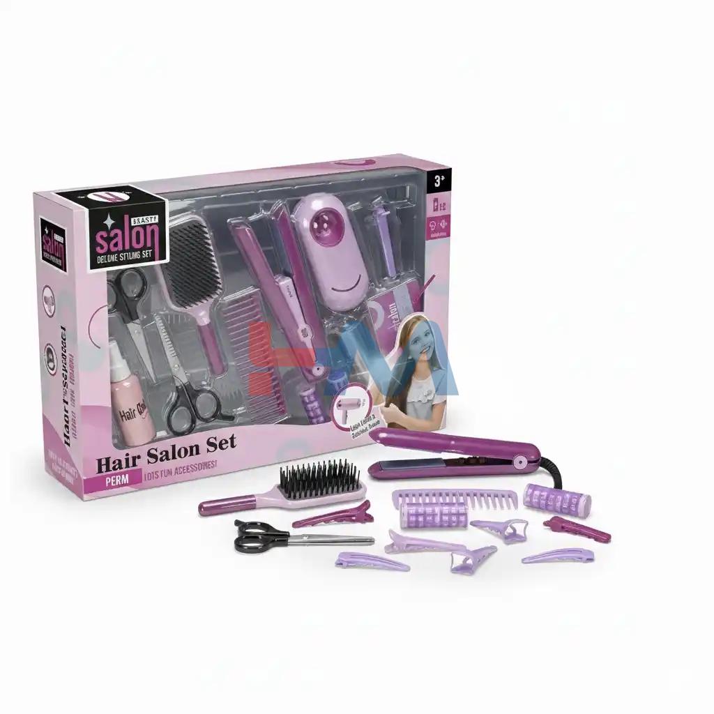 Kids Hair Salon Beauty Styling Set – Hair Straightener, Comb & Accessories