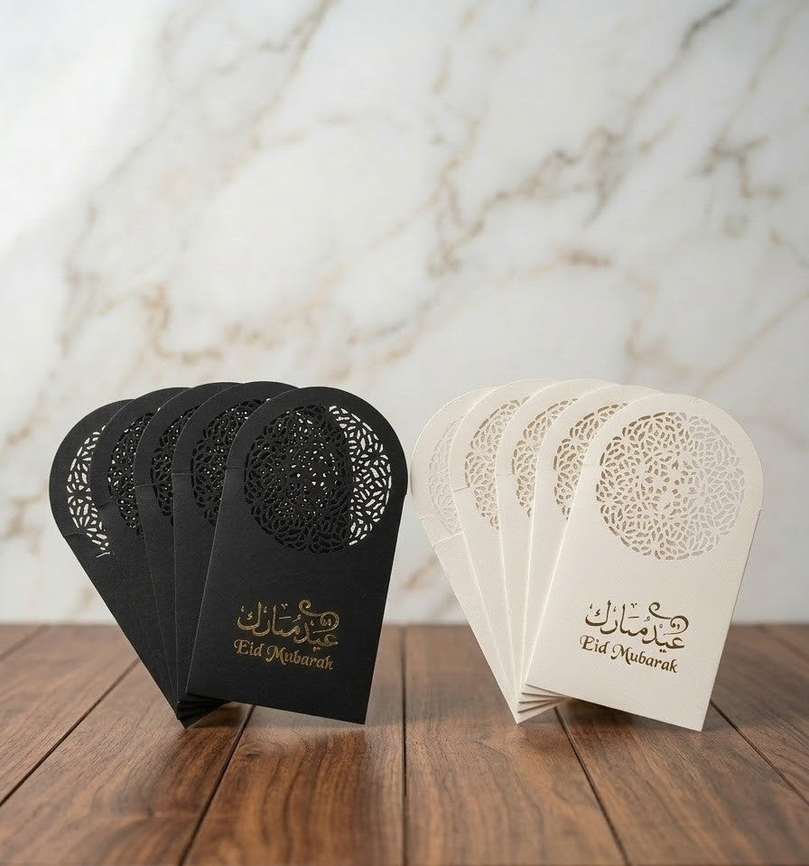 Premium Eid Mubarak Card Envelope 10 PC ( 5 Black & 5 White )