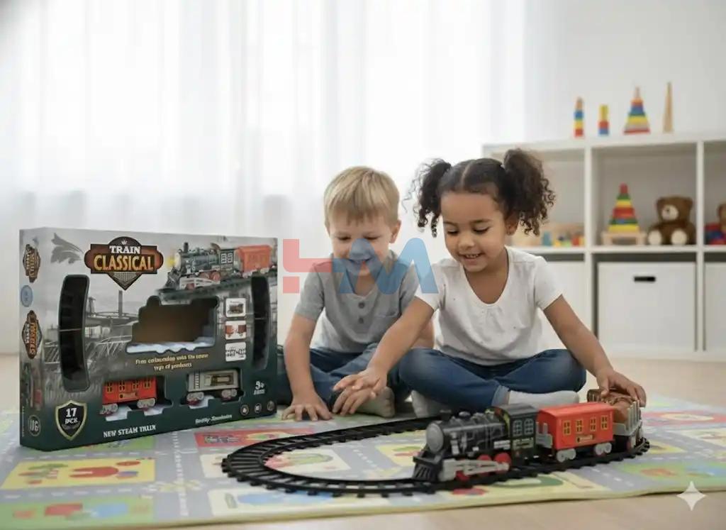 Deluxe Battery Operated Electric Train Set Track, Sound, and Light for Kids-17Pcs