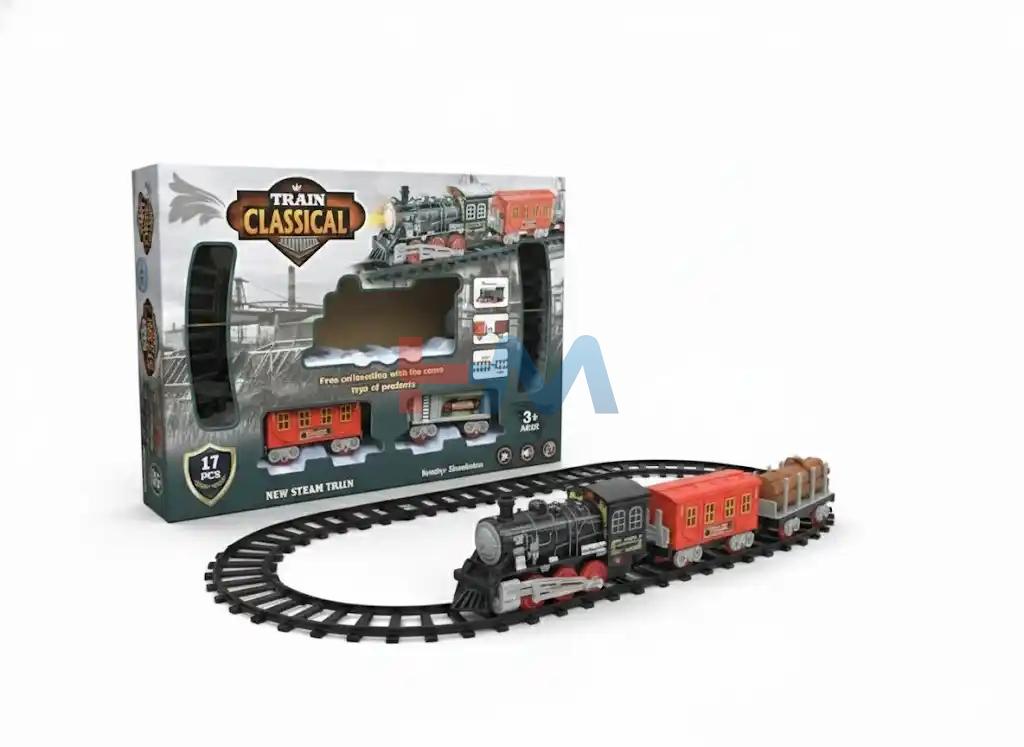Deluxe Battery Operated Electric Train Set Track, Sound, and Light for Kids-17Pcs