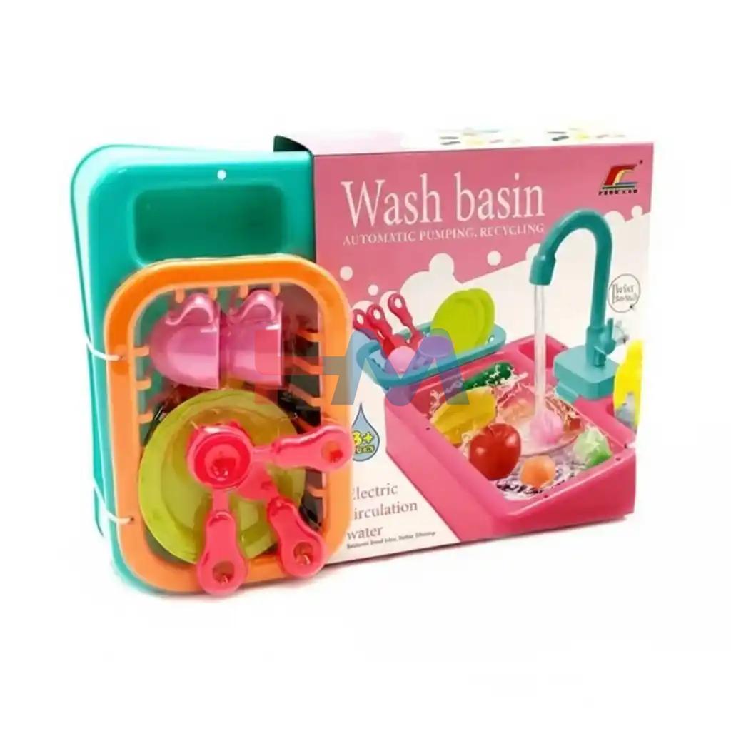 Kids Pretend Play Dishwasher Sink Toy with Water Recycling System and Colorful Fruit & Vegetable Set