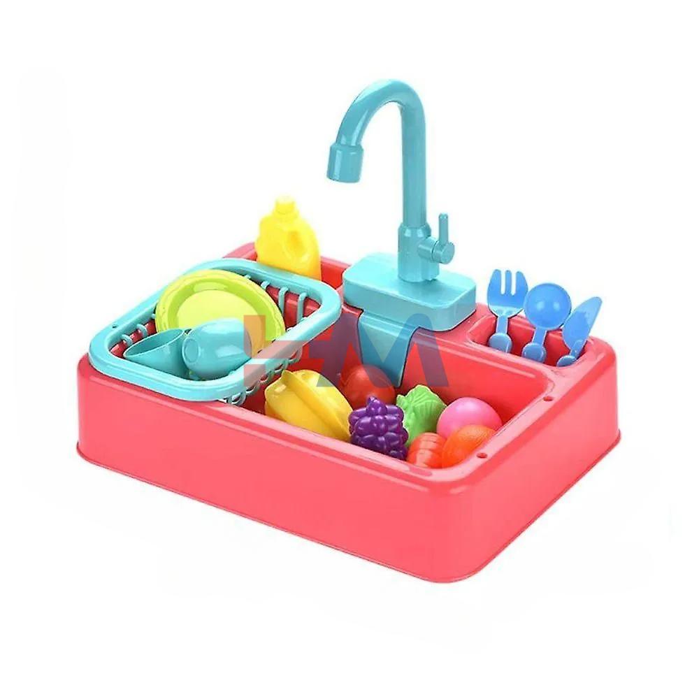 Kids Pretend Play Dishwasher Sink Toy with Water Recycling System and Colorful Fruit & Vegetable Set