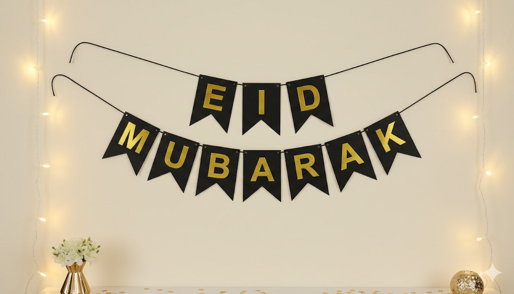 Black Eid Mubarak Gold Foil Banner