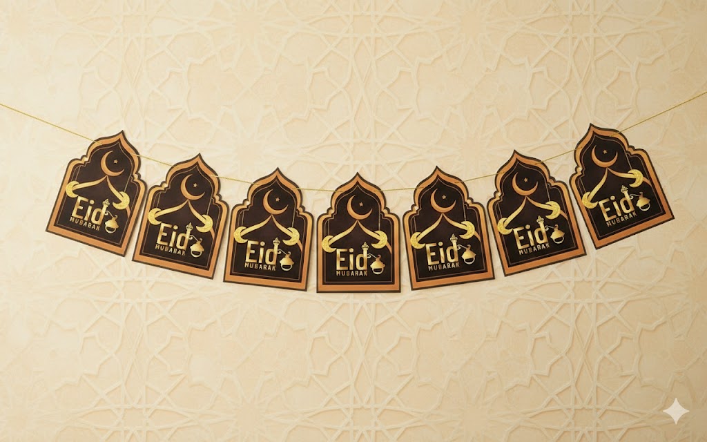 Eid Mubarak Card Banner Festive Black & Gold