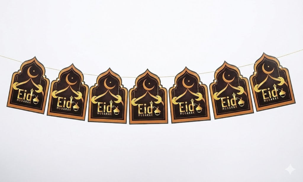 Eid Mubarak Card Banner Festive Black & Gold