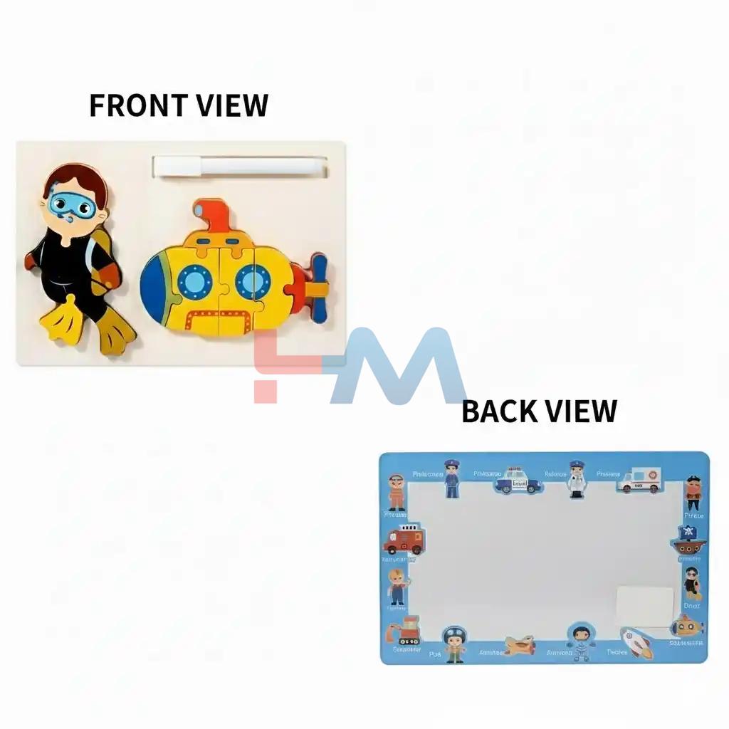 Premium Wooden Dual-Function Activity Board – Puzzle & Drawing