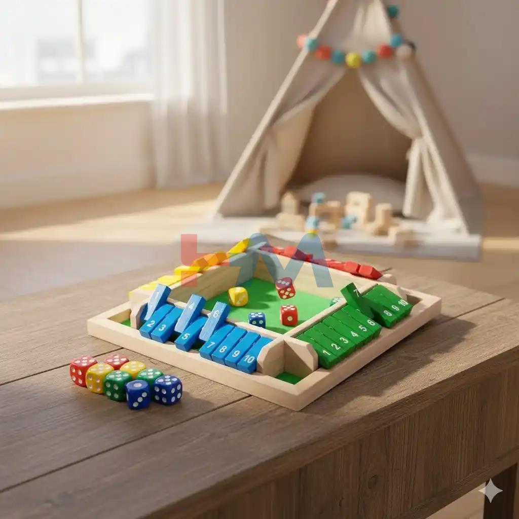 Premium Wooden 4-Sided Shut The Box Dice Game for Adults and Kids