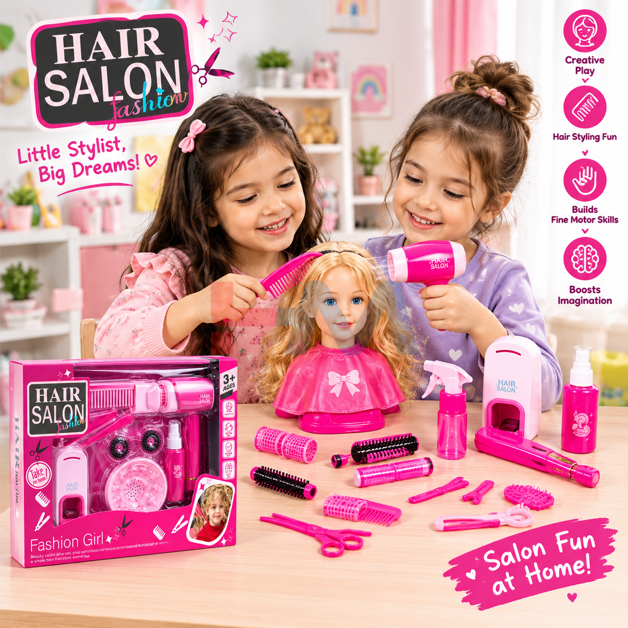 Fashion Girl Hair Styling & Beauty Salon Toy Set