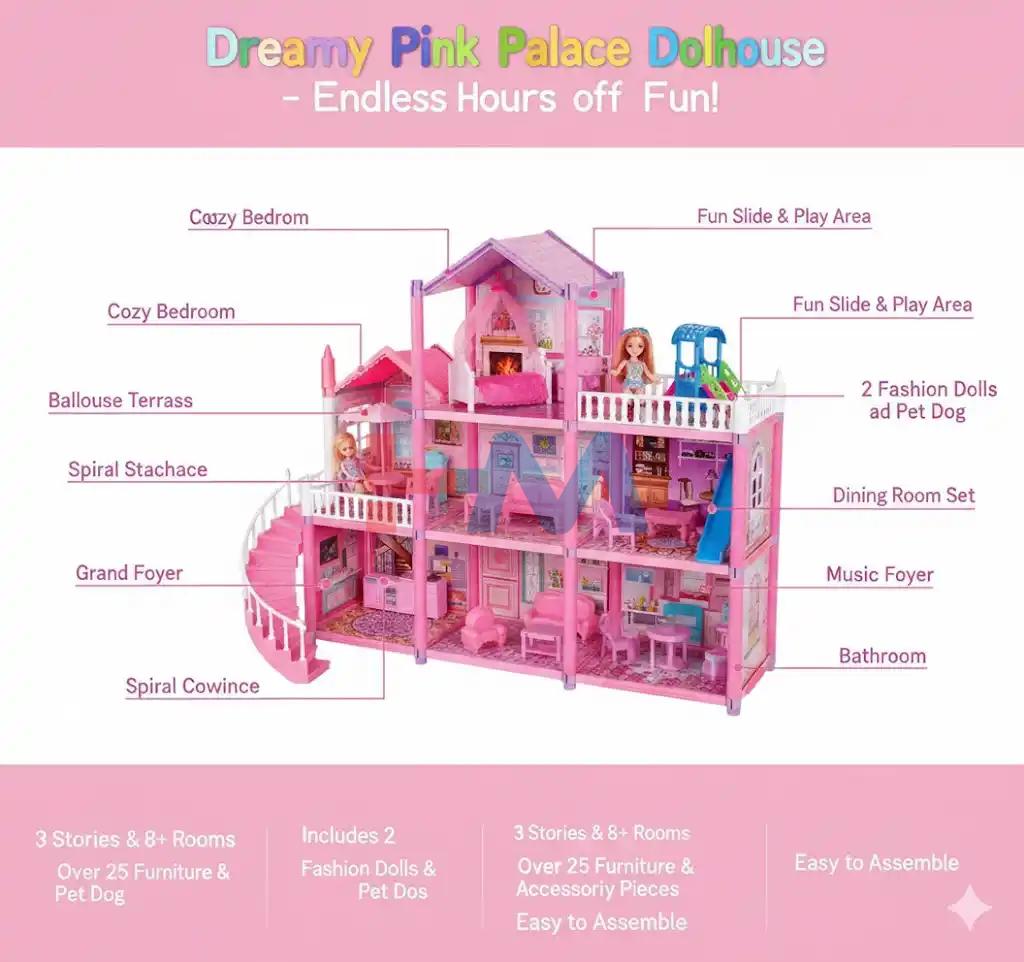 Holiday Villa Pink Doll House 129-PC