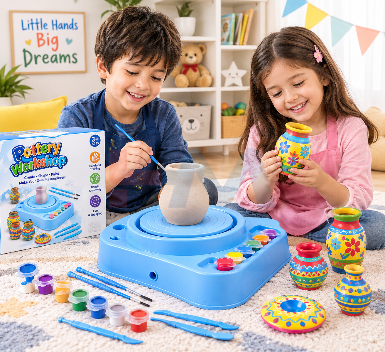 Kids DIY Pottery Making Kit with Electric Wheel