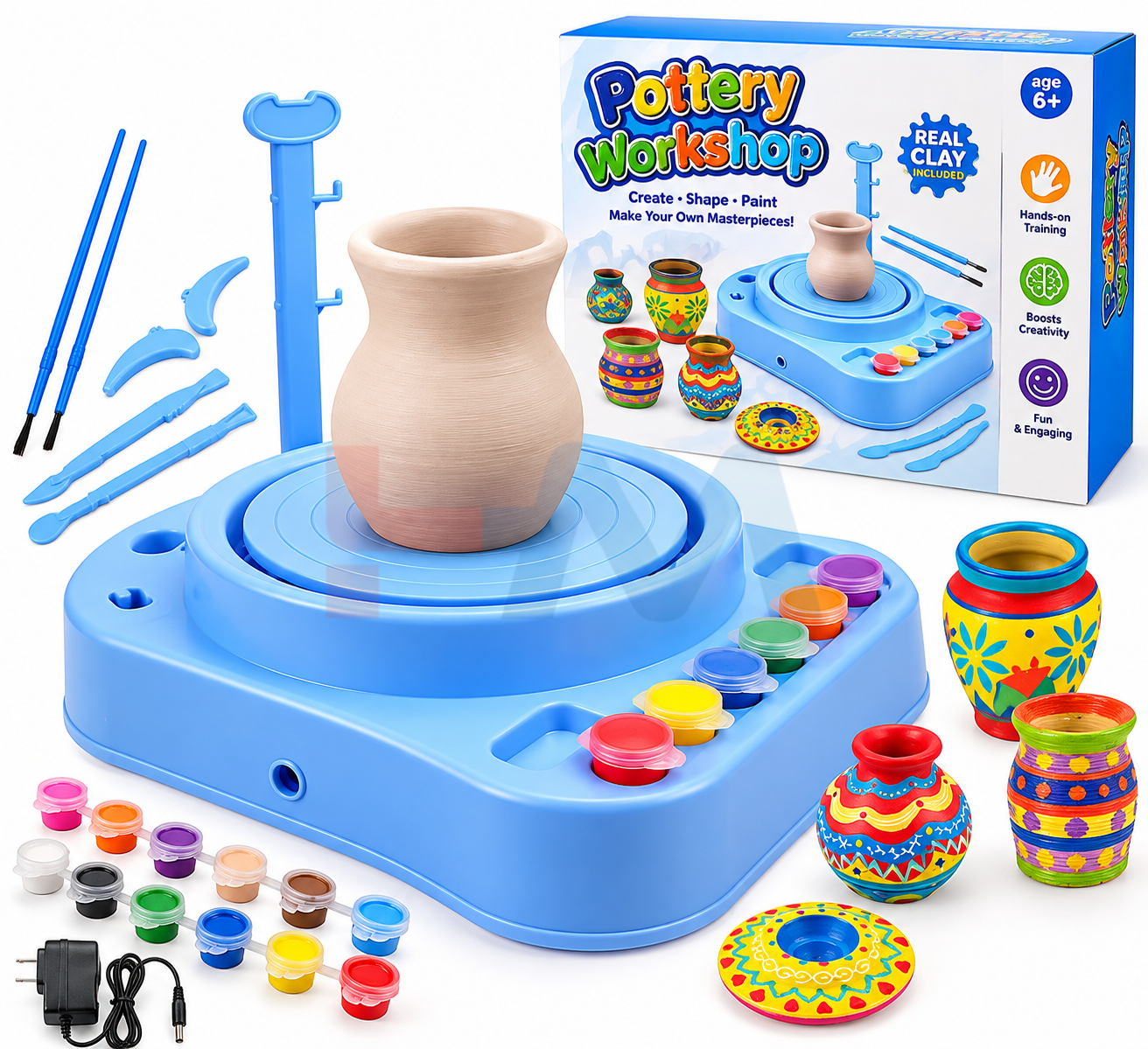 Kids DIY Pottery Making Kit with Electric Wheel