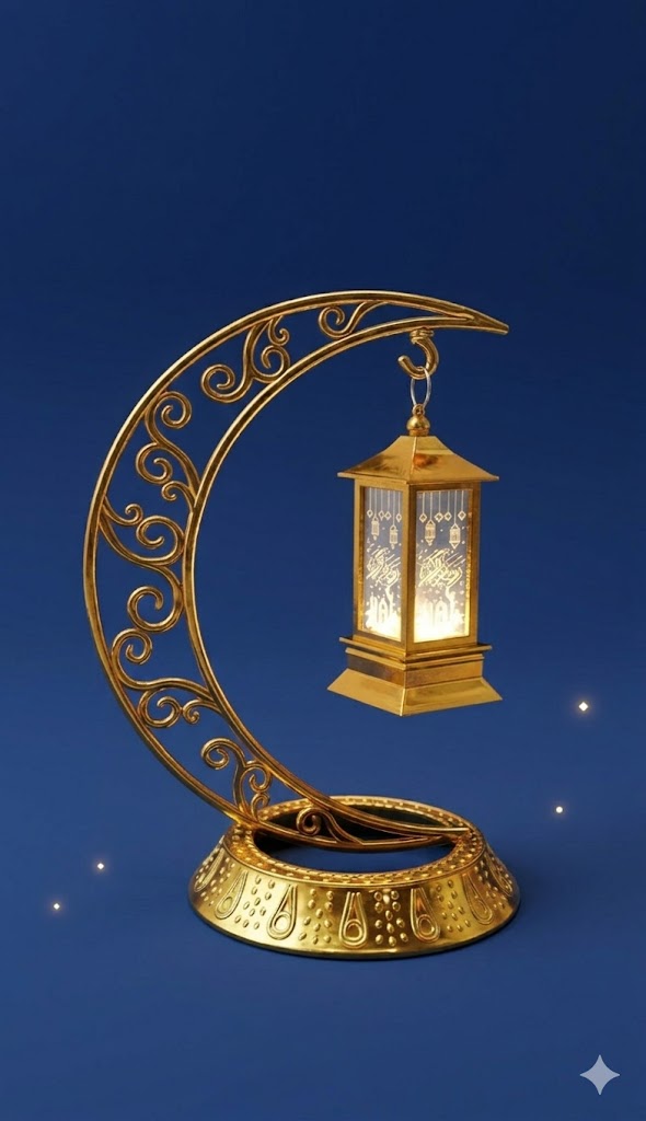 Moon Stand Golden With Lattern (10 Inch)