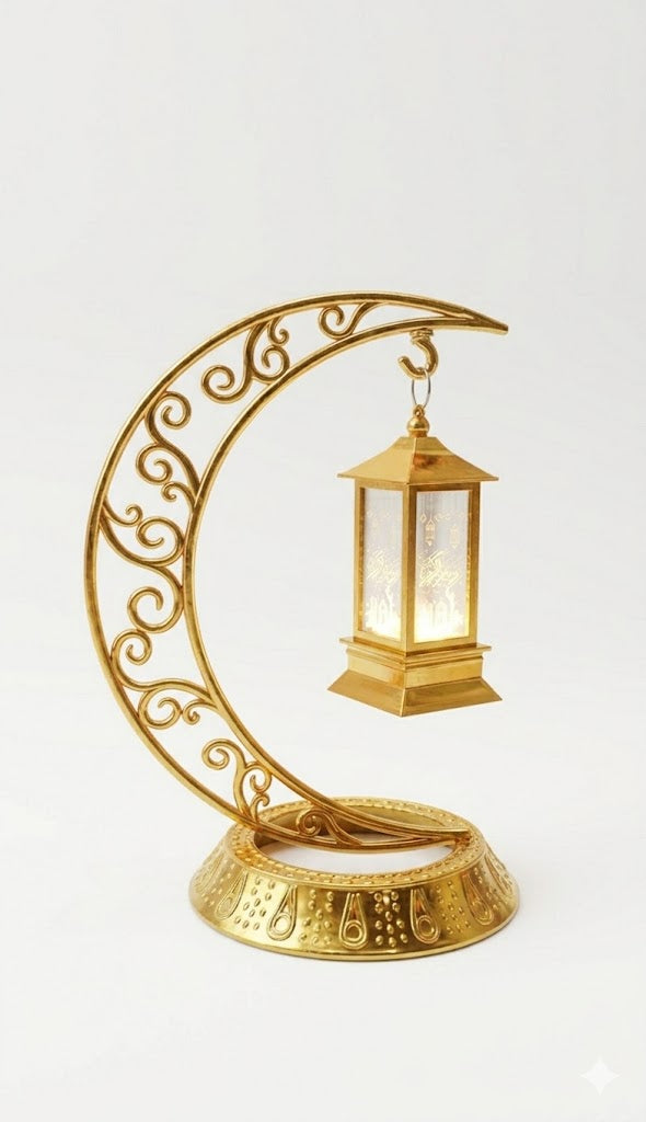 Moon Stand Golden With Lattern (10 Inch)